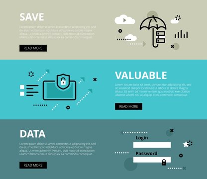 Save Valuable Data. Web banners vector set