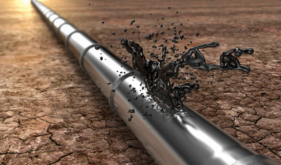 bursted oil-pipe with oil leaking out