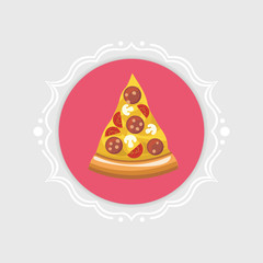 Vector pizza icon in vintage frame. 