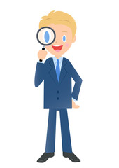 虫眼鏡を持つビジネスマン　男性会社員のイラスト素材