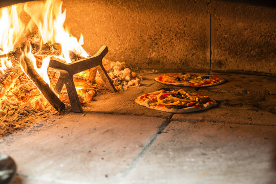 Pizzas in traditional oven
