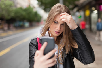 girl  listening to music and take selfie