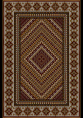 Luxurious vintage  rug in brown shades with original pattern in the middle