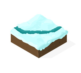 Isometric illustration of a Ice capped polar landscape concept.
Frozen Tundra Desert with river.