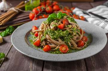Pasta with basil pesto and parmesan