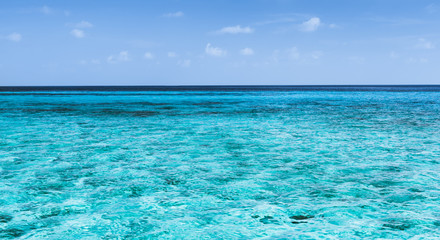 Fototapeta na wymiar Panorama of tropical lagoon on the island in Indian Ocean.