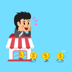 Cartoon businesswoman earning money with her business