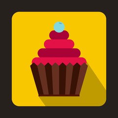 Cupcake icon in flat style on a yellow background