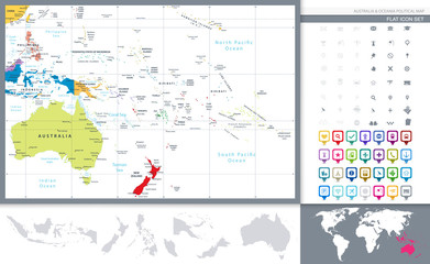 Australia and Oceania detailed political map and navigation set