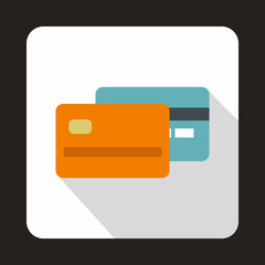 Orange and blue credit card icon in flat style on a white background