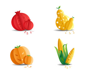 Paper folded fruits and vegetables collection
