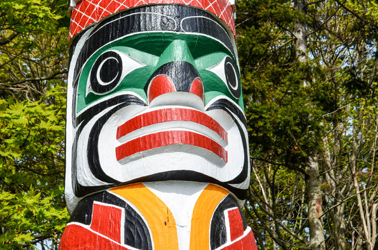 Wooden Totem Poles in Stanley Park, Vancouver, Canada
