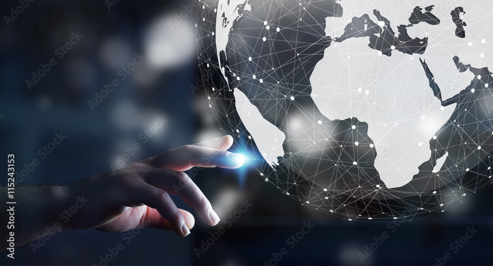 Canvas Prints businessman using digital tactile world interface with his finge