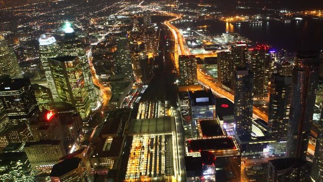 4K UltraHD A timelapse aerial of traffic in Toronto at night