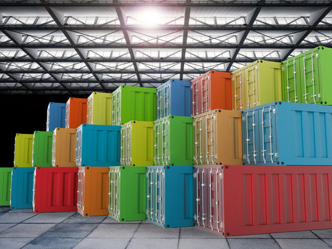 colorful containers in warehouse
