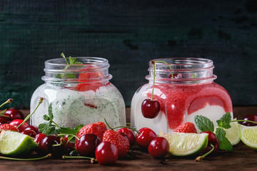 Yogurt with mint and cherry