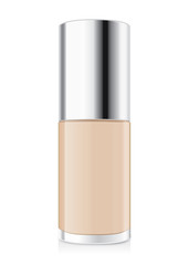 Foundation cream nude color in glass bottle have a silver cap. Illustration about cosmetic or beauty product mock up.