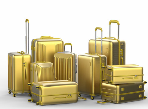 set of golden luggages 