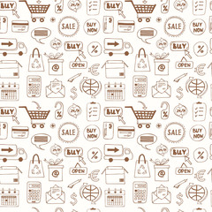 Seamless pattern with doodle sketch shopping icons