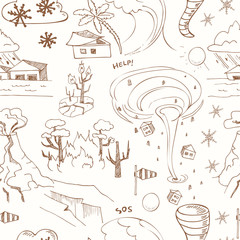 Seamless pattern with doodle sketch Natural disasters