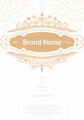 Monogram creative card template with flourishes ornament elements. Elegant design for cafe, restaurant, heraldic, jewelry, fashion