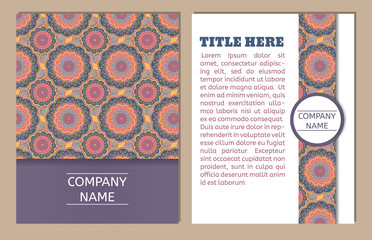 Set of business cards. Vintage pattern in retro style with mandala. Hand drawn Islam, Arabic, Indian, ottoman pattern