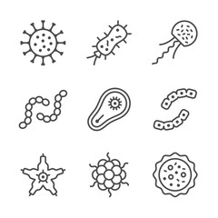Set line icons of microbe and bacterium
