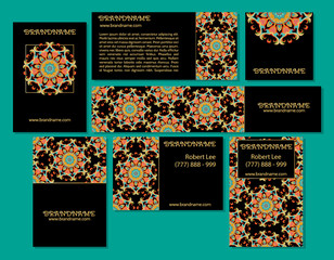 Collection of ethnic cards,menu or wedding invitations with indian ornament.