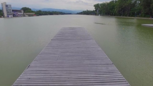 Flying over a pier at the rowing channel in Plovdiv, Bulgaria
