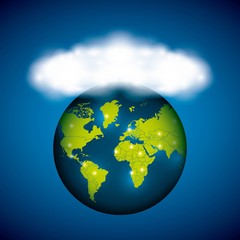 Planet and cloud icon. Global communication design. Vector graph