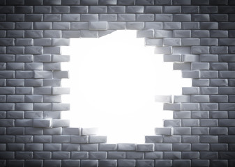 Light coming through a hole in a brick wal
