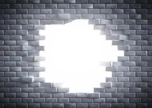 Light Coming Through A Hole In A Brick Wal