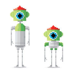 pixel style green robot set