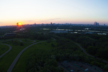The view of the city from a tall building