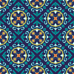 Fototapeta na wymiar Vector seamless texture. Beautiful colored pattern for design and fashion with decorative elements. Portuguese tiles, Azulejo, Talavera, Moroccan ornaments