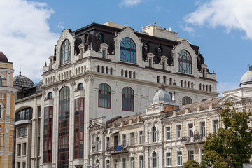 Fototapeta na wymiar Facade of a beautiful building in a classic style. Kiev, Ukraine