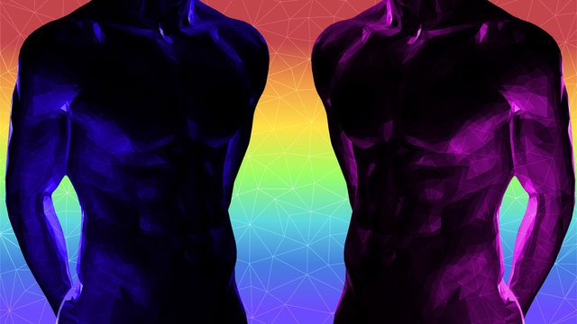 Polygonal male body muscle on rainbow background