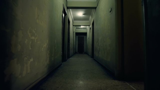 Old apartment building,long dark hallway.