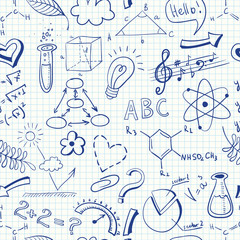 Education doodle seamless pattern with science symbols