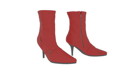 Leather high heel boots, red shoes isolated on white background