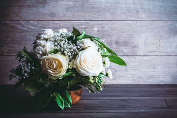 Bouquet of flowers. White Rose. Gift. Wedding.