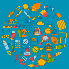 Vector doodle set of education symbols Back to school