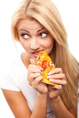 woman with pizza
