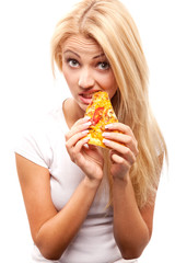 woman with pizza