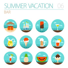 Bar beach icon set. Summer. Vacation