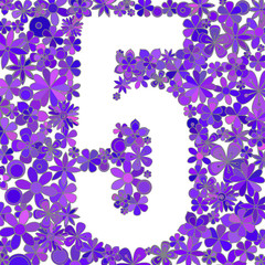 Number five made of colorful flowers.