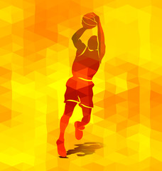 Polygonal background with a silhouette of a basketball player. Vector illustration