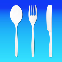 forks spoons knives flat blue background