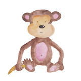 Monkey Watercolor animal Hand-painted Illustration Cute
