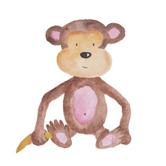 Monkey Watercolor animal Hand-painted Illustration Cute
